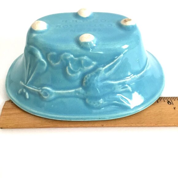 R.R.P. CO. Roseville Aqua Blue Stork Planter VTG Nursery Decor Baby Shower Gift - Picture 8 of 8